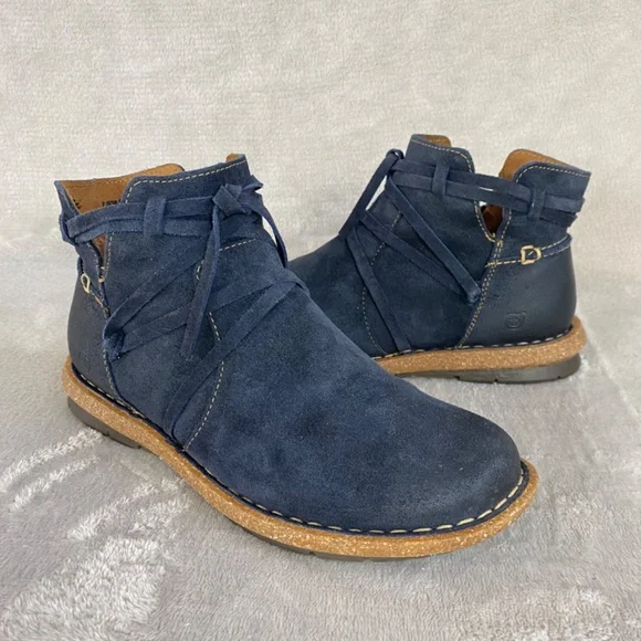 Born Tarkiln Women's Ankle Boots Size 7.5 Blue Suede Distress Booties NEW - Picture 3 of 9